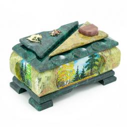 Ларец из камня "Природа" с рисунком средний змеевик 20x11x11 см