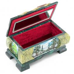 Ларец из камня "Природа" с рисунком средний змеевик 20x11x11 см