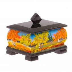 Шкатулка из черного змеевика &amp;quot;Осенний пейзаж&amp;quot; 12х10х9,5 см