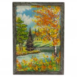 Картина из камня "Осенний пейзаж" рамка змеевик 16,5х23 см