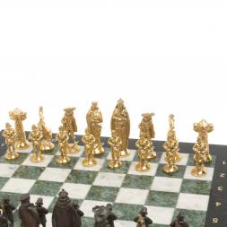 Шахматы подарочные из бронзы &amp;quot;Средневековье&amp;quot; 40х40 см мрамор змеевик