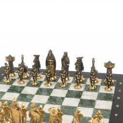 Шахматы подарочные из бронзы &amp;quot;Средневековье&amp;quot; 40х40 см мрамор змеевик