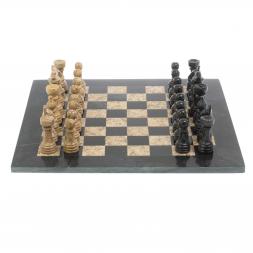 Шахматы "Игрок" доска 38х38 см из черного мрамора и ракушечника