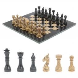 Шахматы "Игрок" доска 38х38 см из черного мрамора и ракушечника