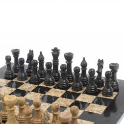 Шахматы "Игрок" доска 38х38 см из черного мрамора и ракушечника