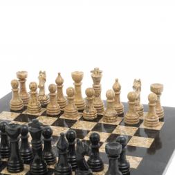 Шахматы "Игрок" доска 38х38 см из черного мрамора и ракушечника