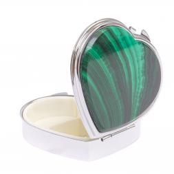 Таблетница "Сердце" на 3 отделения малахит цвет серебро