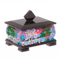 Шкатулка из черного змеевика &amp;quot;Зимний пейзаж&amp;quot; 12х10х9,5 см