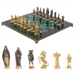 Подарочные шахматы "Средневековье" бронза змеевик 40х40 см