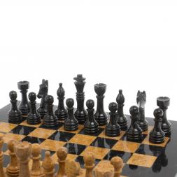 Шахматы "Игрок" 38х38 см из черного мрамора и рыжего ракушечника