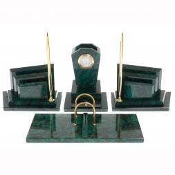 Офисный канцелярский набор "Бюрократ" из темно-зеленого змеевика