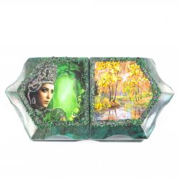 Шкатулка с двумя отделениями "Хозяйка медной горы / Осенний пейзаж" 20х10х7,5 см