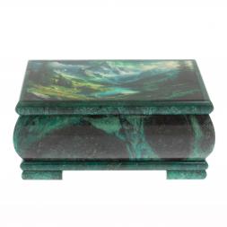 Шкатулка &amp;quot;Горный пейзаж&amp;quot; из змеевика 18х10х8,5 см