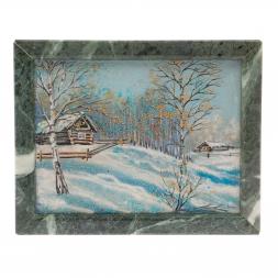 Картина "Зимний вечер" рамка змеевик 24х19 см