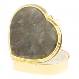 Таблетница "Сердце" на 3 отделения камень лабрадор цвет золото