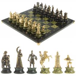 Шахматы подарочные "Турецко-европейская война" камень змеевик бронза 48х48 см