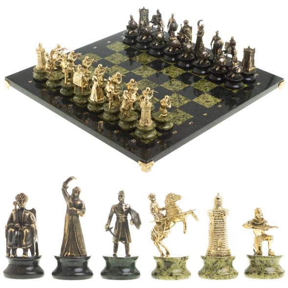 Шахматы подарочные &amp;quot;Турецко-европейская война&amp;quot; камень змеевик бронза 48х48 см 117806