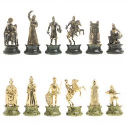 Шахматы подарочные "Турецко-европейская война" камень змеевик бронза 48х48 см
