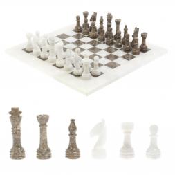 Шахматы "Дебют" доска 38х38 см из белого мрамора и ракушечника