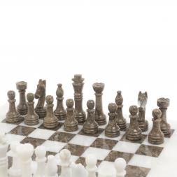 Шахматы "Дебют" доска 38х38 см из белого мрамора и ракушечника