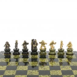 Шахматы "Спортивные" из бронзы и змеевика