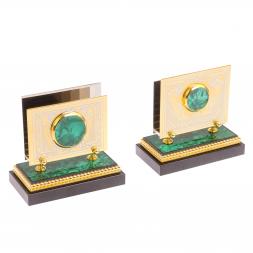 Настольный набор из малахита "Конь на дыбах" Златоуст