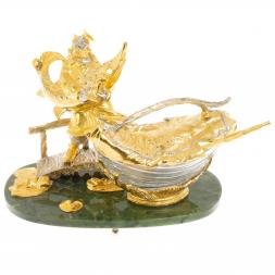 Икорница &amp;quot;Дед с осетром&amp;quot; из нефрита с ложкой Златоуст