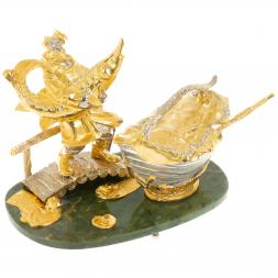 Икорница &amp;quot;Дед с осетром&amp;quot; из нефрита с ложкой Златоуст