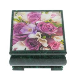 Шкатулка "Букет Роз" камень змеевик 13х13х8 см