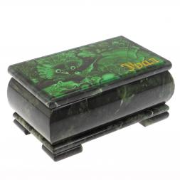 Шкатулка с иллюстрацией малахит "Урал" из змеевика 18х10х8,5 см