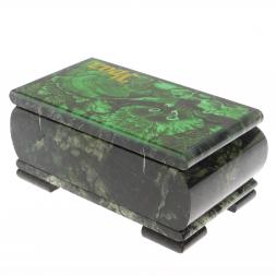 Шкатулка с иллюстрацией малахит "Урал" из змеевика 18х10х8,5 см