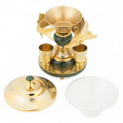 Икорница "Осетр со стопками" из нефрита Златоуст