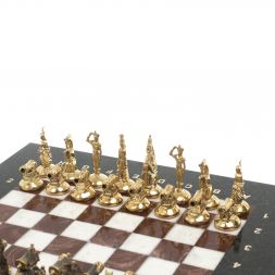 Шахматы "Итальянская война" фигуры бронза доска 28х28 см из мрамора и лемезита