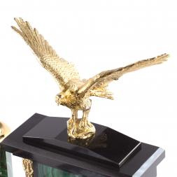 Письменный набор "Гордый орел" из натурального малахита и бронзы Златоуст