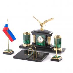 Письменный набор "Гордый орел" из натурального малахита и бронзы Златоуст