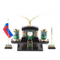 Письменный набор "Гордый орел" из натурального малахита и бронзы Златоуст