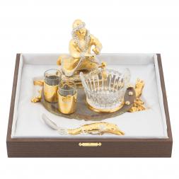 Икорница с 2 стопками "Емеля со щукой" камень агат Златоуст