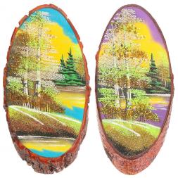 Панно на срезе дерева "Весна" вертикальное 30-35 см каменная крошка