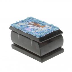 Шкатулка "Зимний пейзаж с домиком" змеевик каменная крошка 10х6,5х6 см