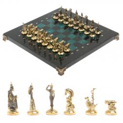 Шахматы "Итальянская война" фигуры бронза доска 28х28 см из змеевика