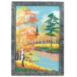 Картина из камня "Осенний пейзаж" вертикальная рамка змеевик 24х34 см