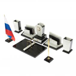 Письменный набор &amp;quot;Бюрократ&amp;quot; из мрамора с часами