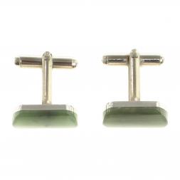 Запонки камень нефрит закругленные