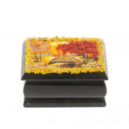 Шкатулка "Осенний пейзаж" змеевик каменная крошка 10х6,5х6 см