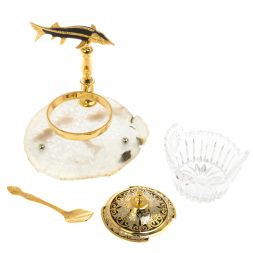 Икорница "Стерлядка" на ножке камень агат Златоуст