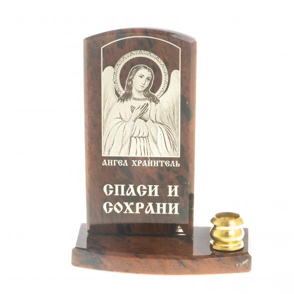 Икона с подсвечником &amp;quot;Ангел Хранитель&amp;quot; камень обсидиан 123009