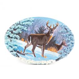 Панно из камня на подставке "Олени на снегу"