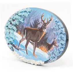 Панно из камня на подставке "Олени на снегу"