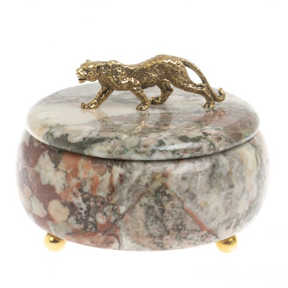 Шкатулка круглая &amp;quot;Гепард&amp;quot; из креноида 15х15х12 см 127628
