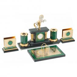 Настольный набор "Конь с попоной" малахит долерит